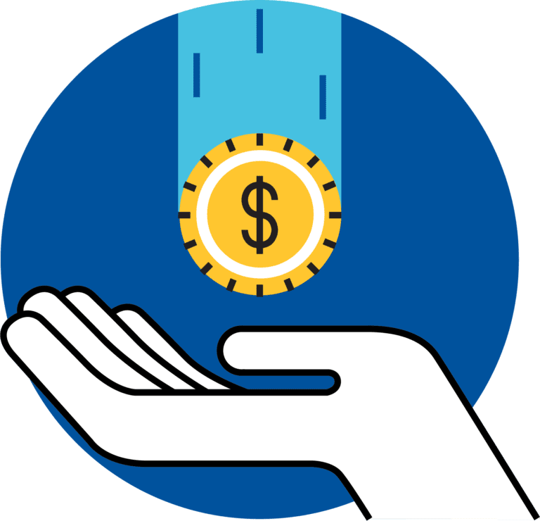 Icon of a hand with a dollar sign being lowered into it